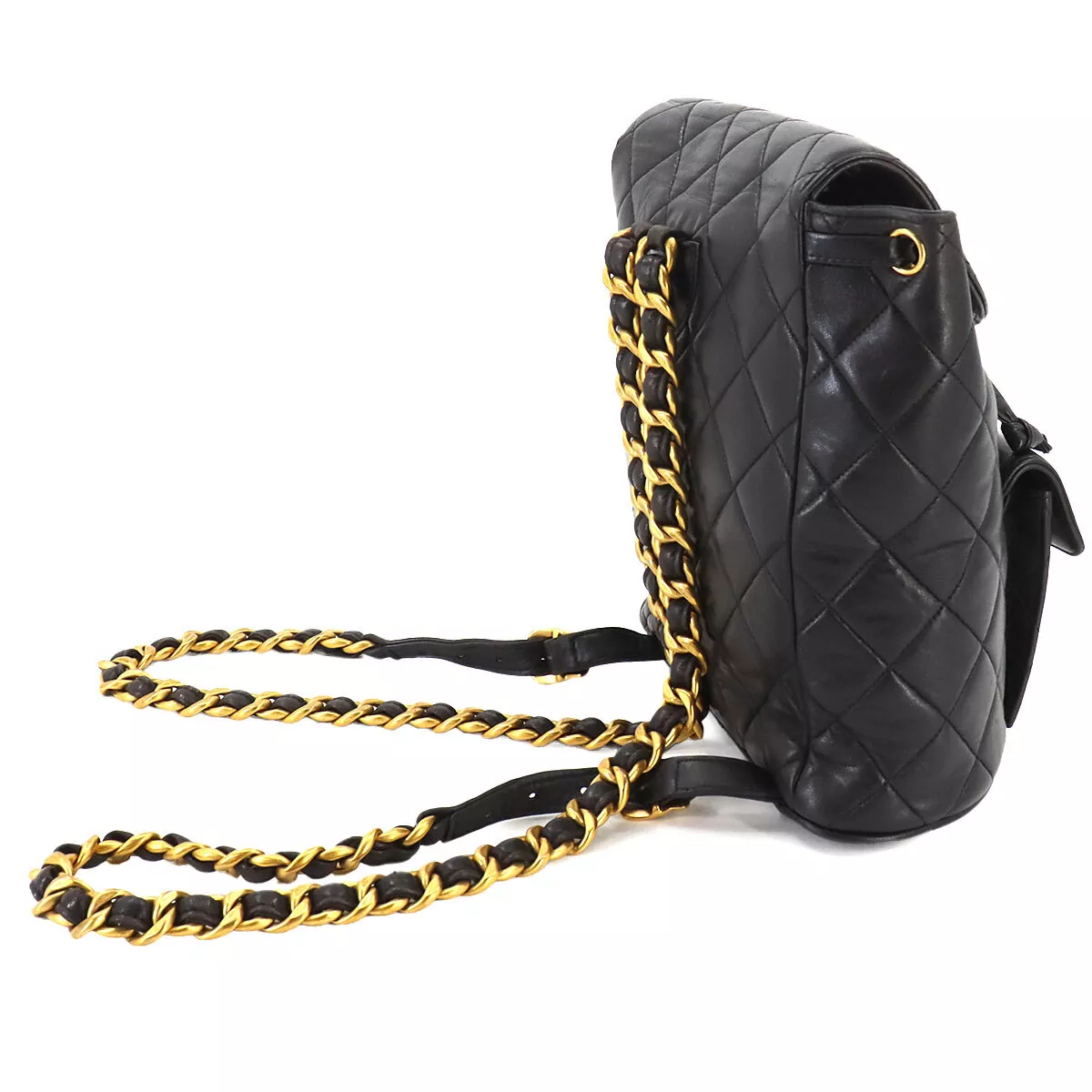 CHANEL Matelasse Chain Backpack Leather Black duma Purse Vintage