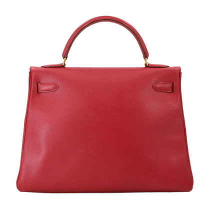 HERMES Kelly 32 2-Way Hand Shoulder Bag Couchevel Epsom Rouge Vif Purse