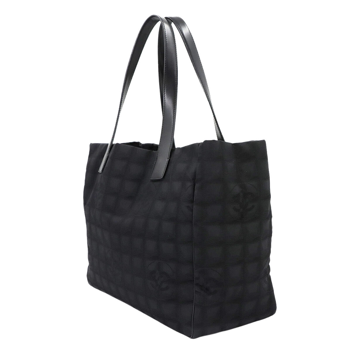CHANEL New Travel Line Tote MM Bag Nylon Jacquard Leather Black A15991