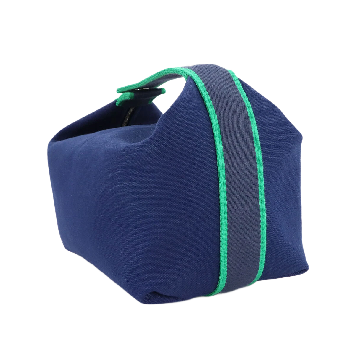 HERMES Bride a Brac GM Hand Bag Toile H Blue Marine Green Pouch