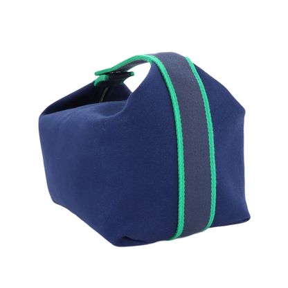 HERMES Bride a Brac GM Hand Bag Toile H Blue Marine Green Pouch