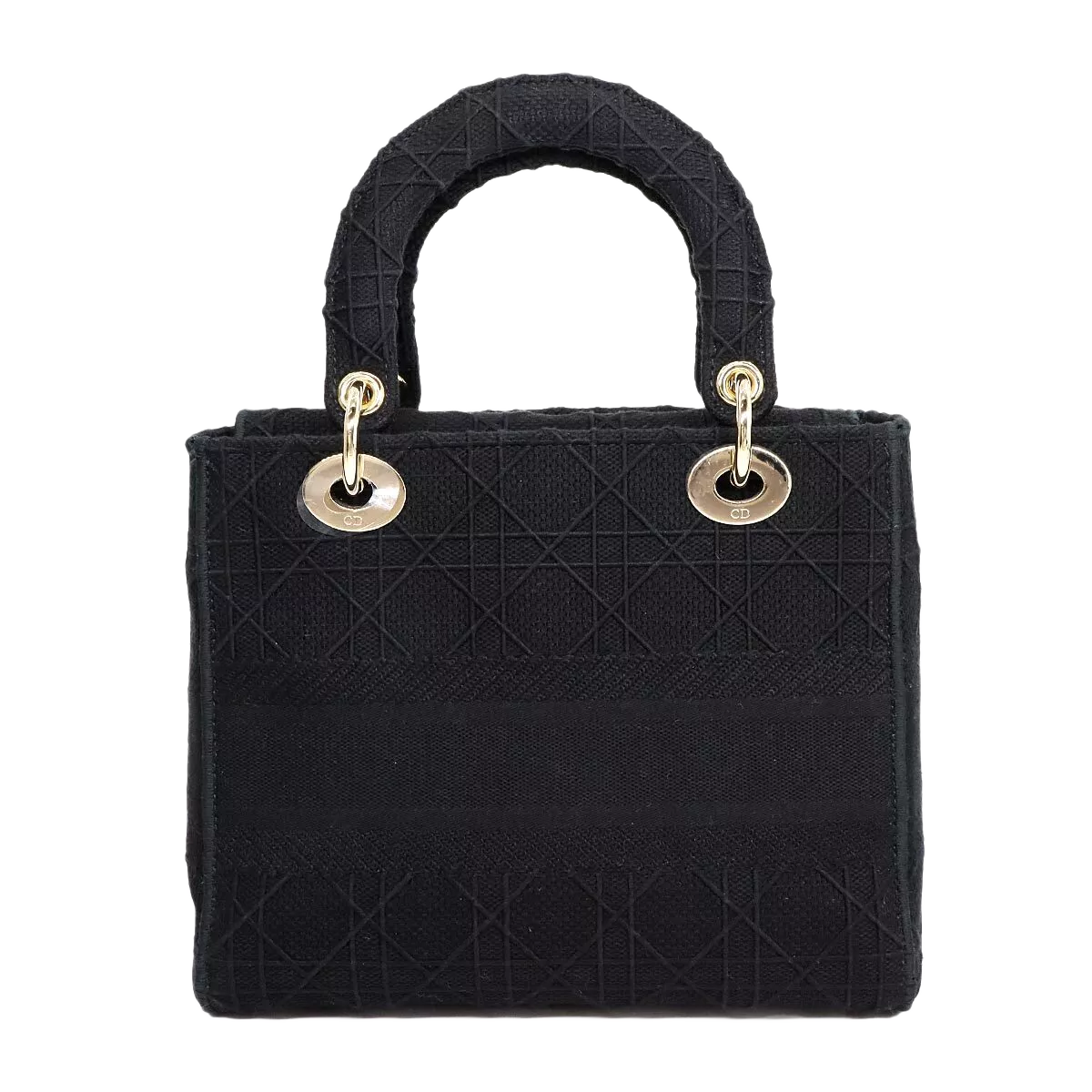 Christian Dior Lady D-Lite Medium Hand Shoulder Bag Canvas Black