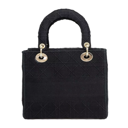 Christian Dior Lady D-Lite Medium Hand Shoulder Bag Canvas Black