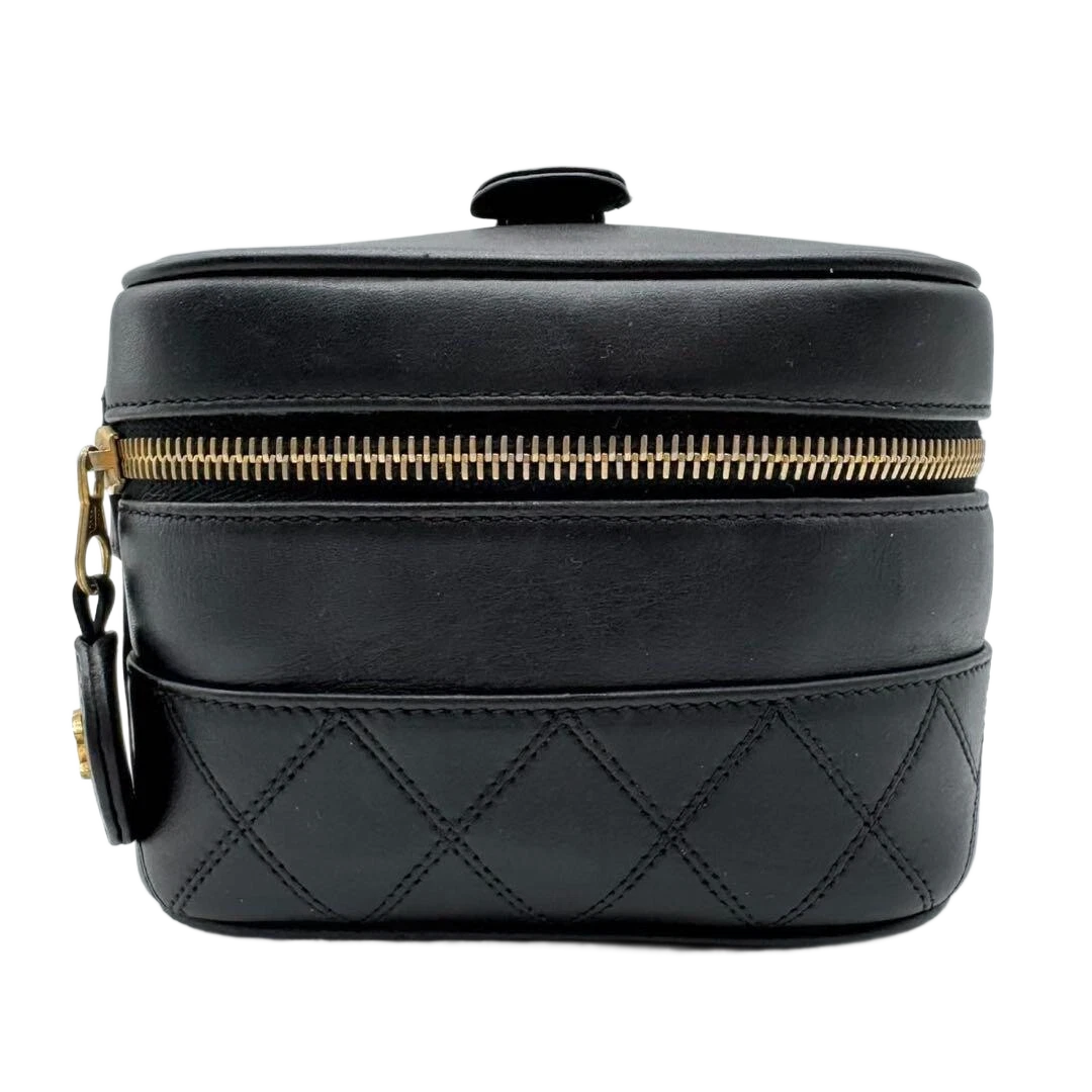 Chanel MATRASSE Vanity Bag Coco Mark Bicolore Lambskin Black Women’s