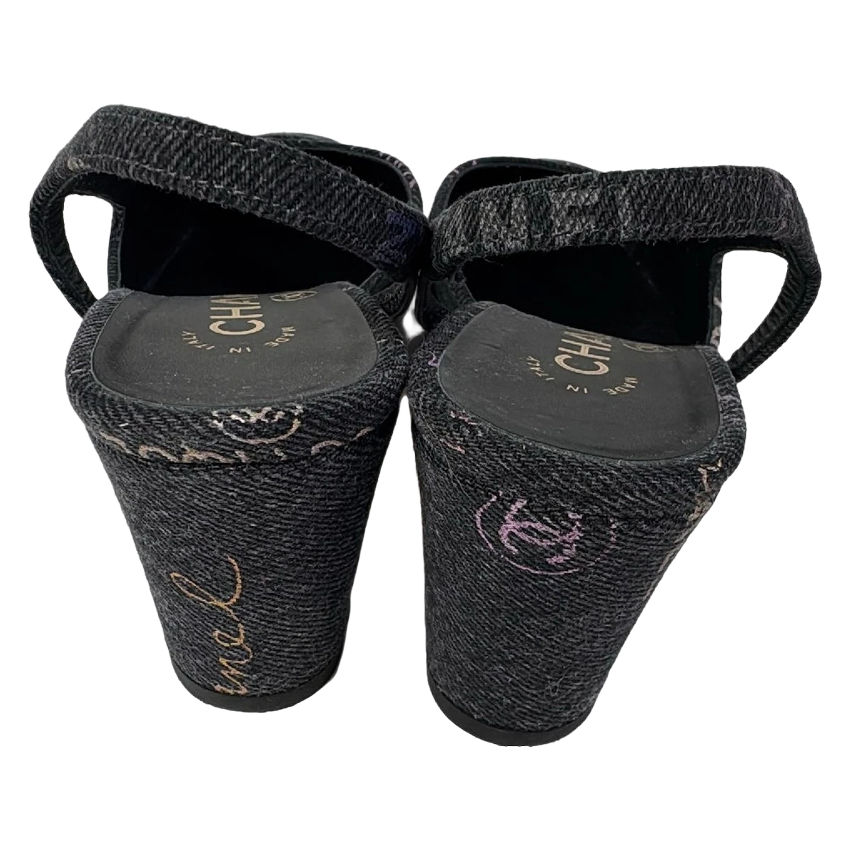 CHANEL Dark Gray Multi Denim Women's Sandals