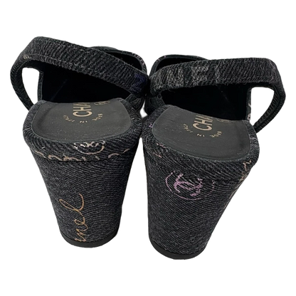 CHANEL Dark Gray Multi Denim Women's Sandals