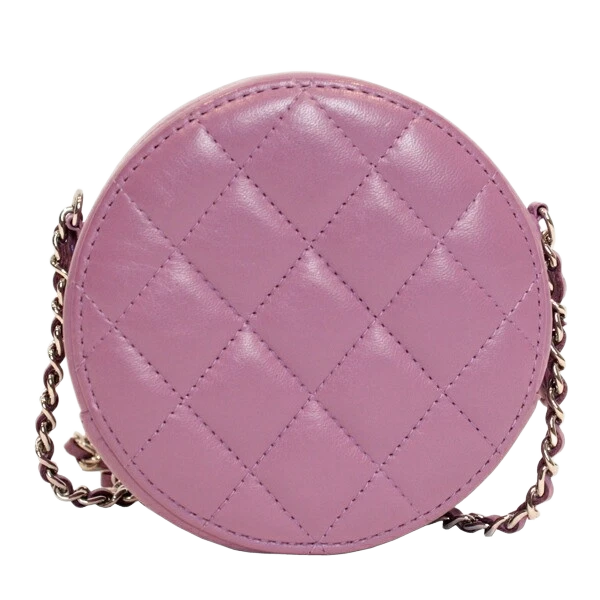 Chanel Matelasse Round Chain Shoulder Bag Lambskin Purple