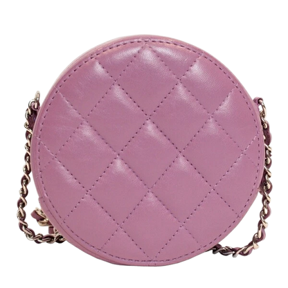 Chanel Matelasse Round Chain Shoulder Bag Lambskin Purple