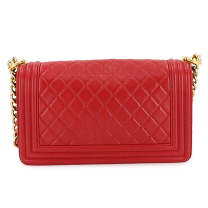 CHANEL BOY CHANEL Chain Shoulder Bag Leather Red Purse