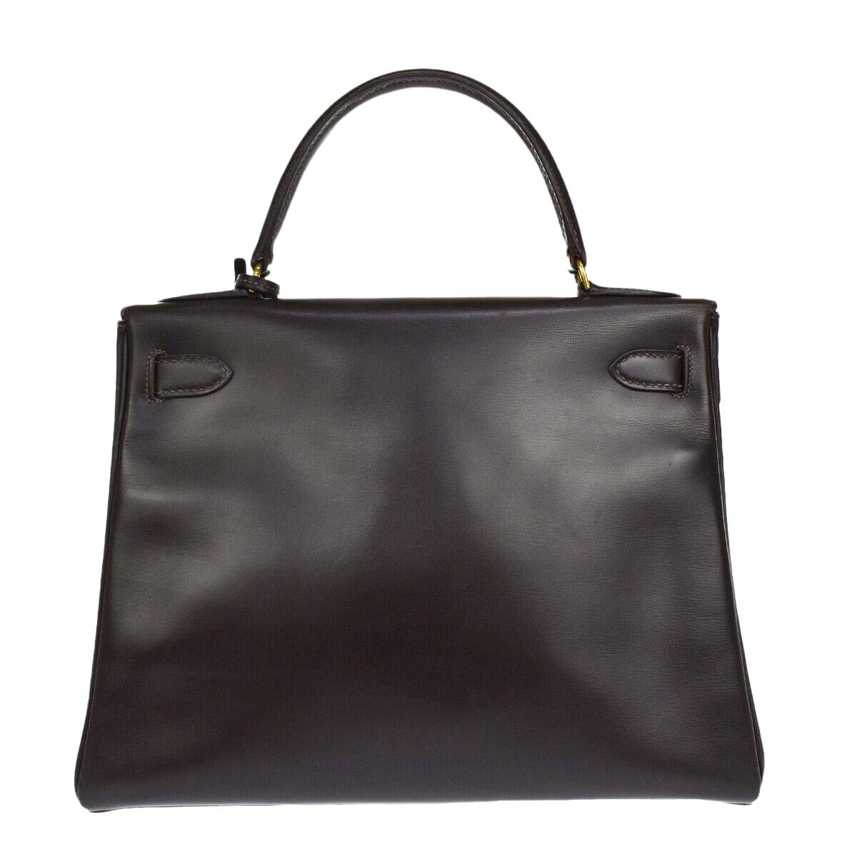 HERMES KELLY 28 HAND BAG ◯C CADENA BOX CALF LEATHER CAFE FRANCE VINTAGE boom2hanten