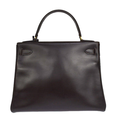 HERMES KELLY 28 HAND BAG ◯C CADENA BOX CALF LEATHER CAFE FRANCE VINTAGE boom2hanten