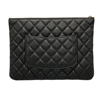 CHANEL Matelasse Black Lambskin Clutch Bag with Gold Hardware