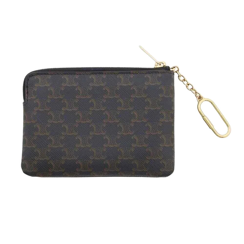 CELINE Triomphe Coin & Card Pouch PVC Coated Canvas Black