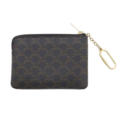 CELINE Triomphe Coin & Card Pouch PVC Coated Canvas Black