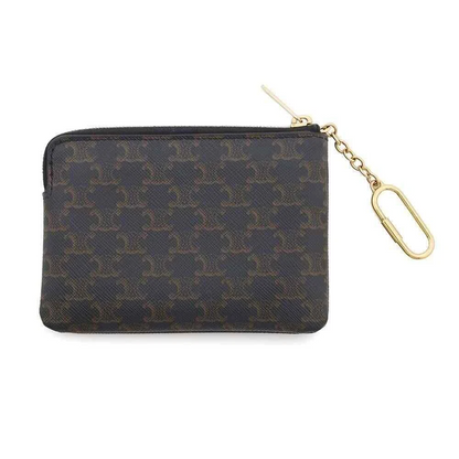 CELINE Triomphe Coin & Card Pouch PVC Coated Canvas Black