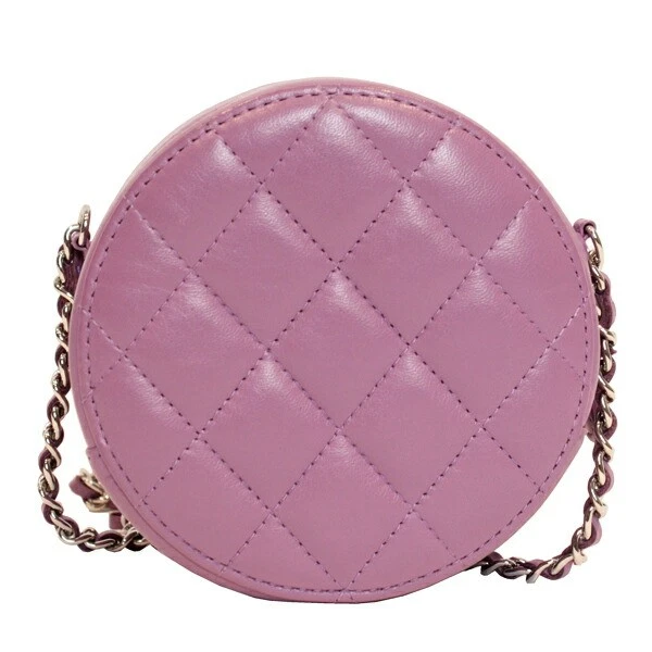 Chanel Matelasse Round Chain Shoulder Bag Lambskin Purple