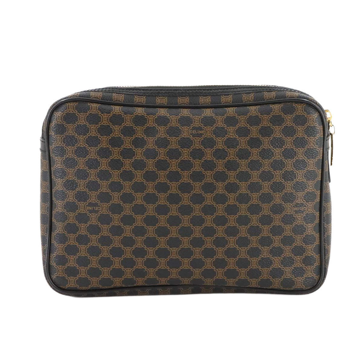 CELINE Macadam Clutch Bag Pouch Leather PVC Black Brown Vintage