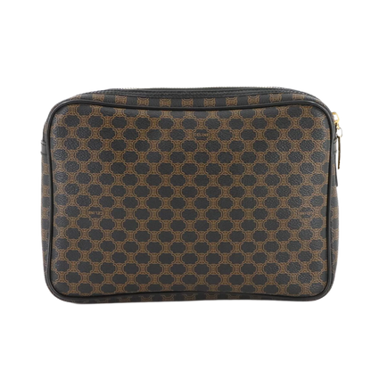 CELINE Macadam Clutch Bag Pouch Leather PVC Black Brown Vintage