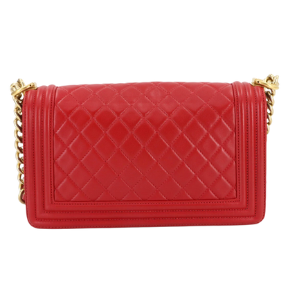CHANEL BOY CHANEL Chain Shoulder Bag Leather Red Purse