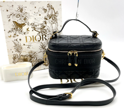 Christian Dior Small Cannage Leather 2-Way Vanity Bag in Black