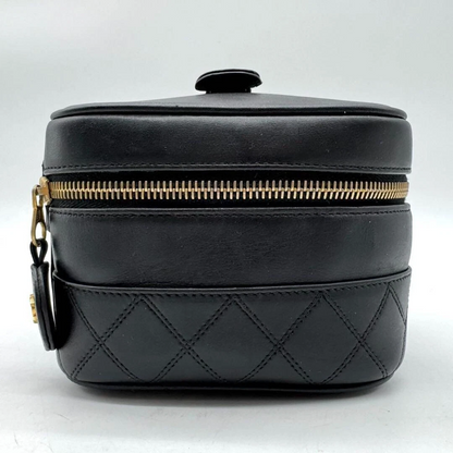 Chanel MATRASSE Vanity Bag Coco Mark Bicolore Lambskin Black Women’s