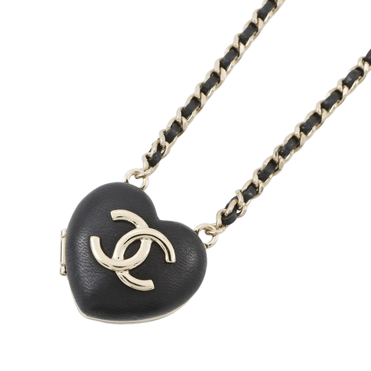 CHANEL CC Logo Mirror Necklace Lambskin Black