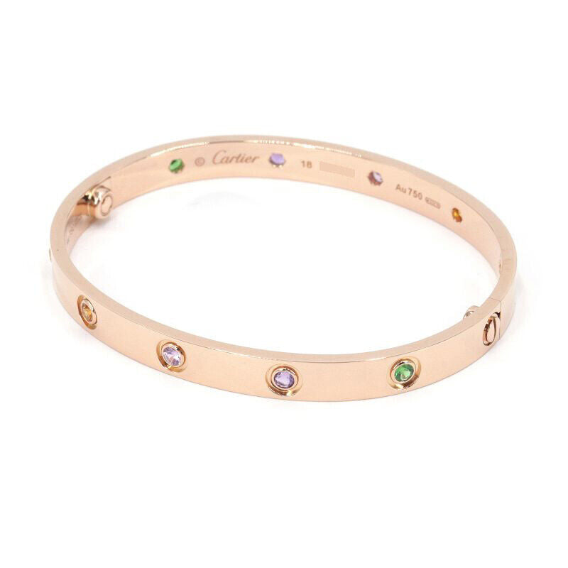 Cartier Love Bracelet New Model #18 in K18 Pink Gold with Multi-color Stones