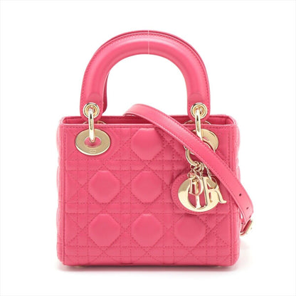 Christian Dior Lady Dior Cannage Leather 2WAY Handbag Pink