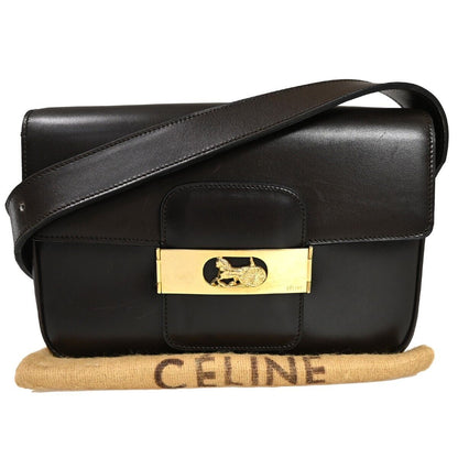 CELINE Horse Carriage Logo Shoulder Bag Leather Brown Gold