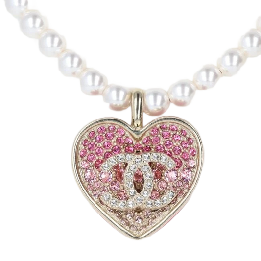 Chanel C23P Coco Mark Heart Necklace Reversible Rhinestone Metal