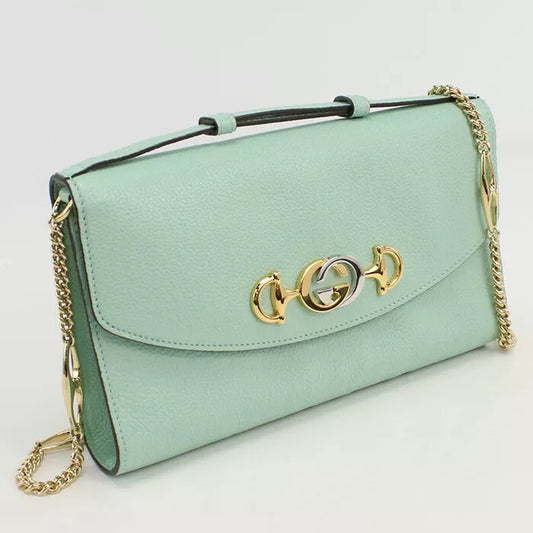 Auth GUCCI Zumi Handbag In Green Leather