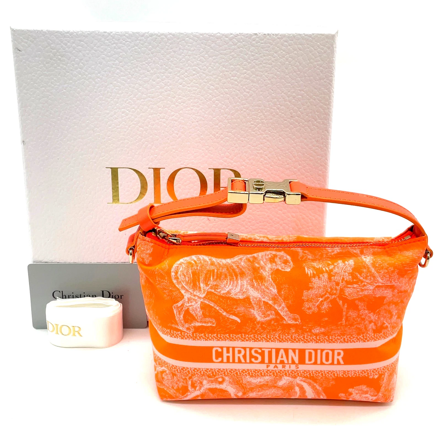 Christian Dior CD Logo Canvas Leather Orange Pouch