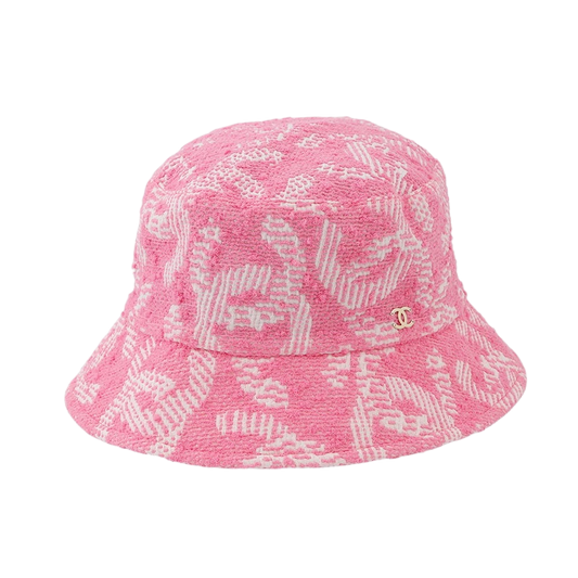 CHANEL CC Logo Tweed Bucket Hat Size M Pink