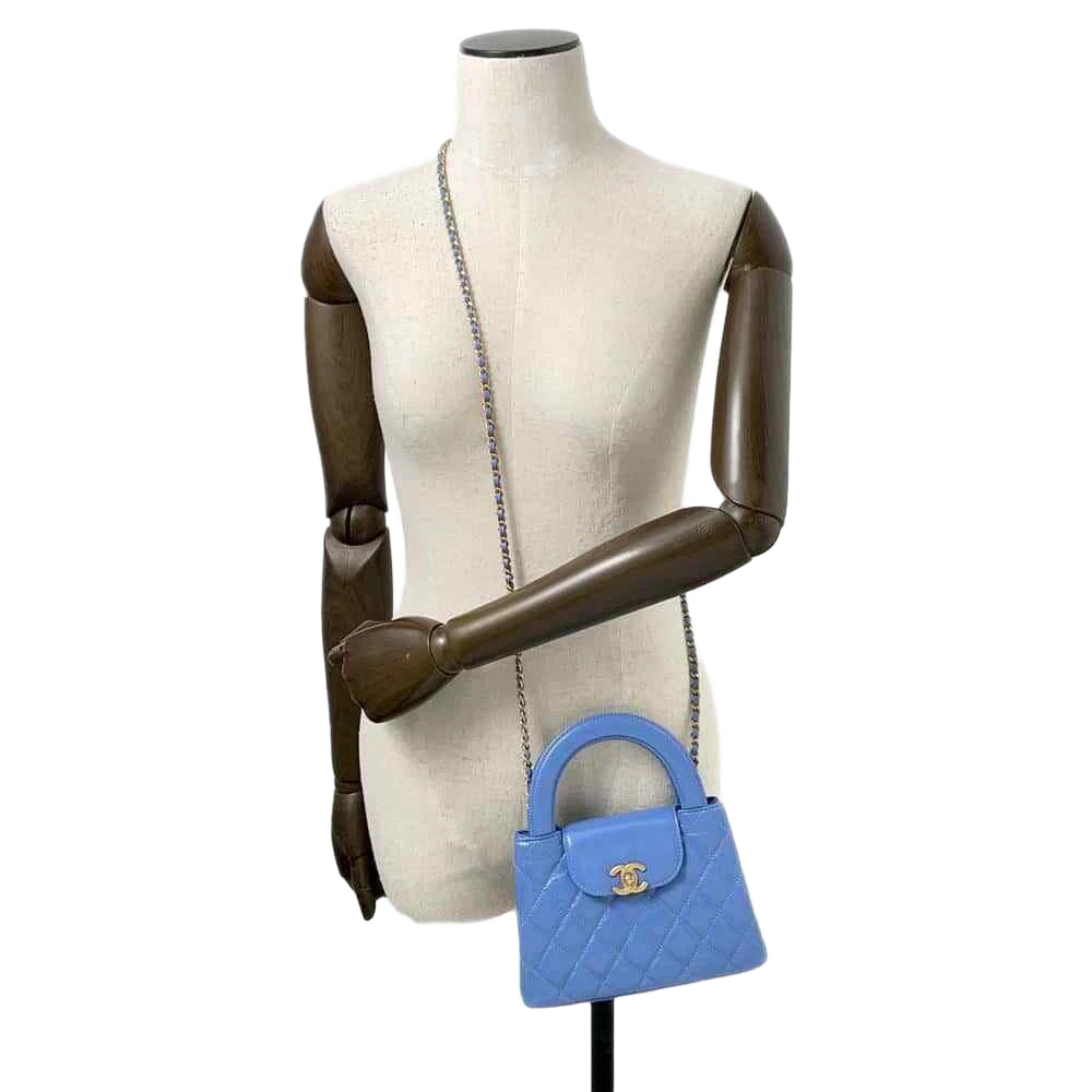 CHANEL Matelasse Mini Shopping Bag 2-Way Bag Size Mini Shiny Calf Leather Light Blue