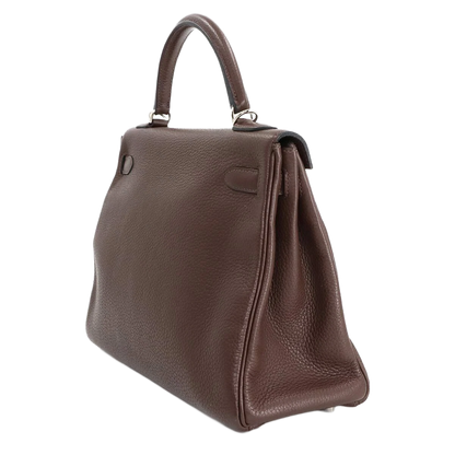 HERMES Kelly 32 Hand Shoulder Bag Taurillon Clemence Cacao Purse