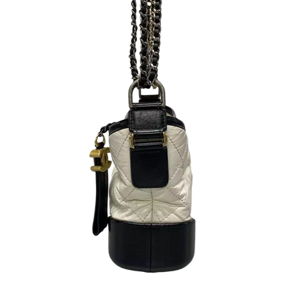 CHANEL Gabrielle de Chanel Small Hobo Bag White Black Aged Calfskin