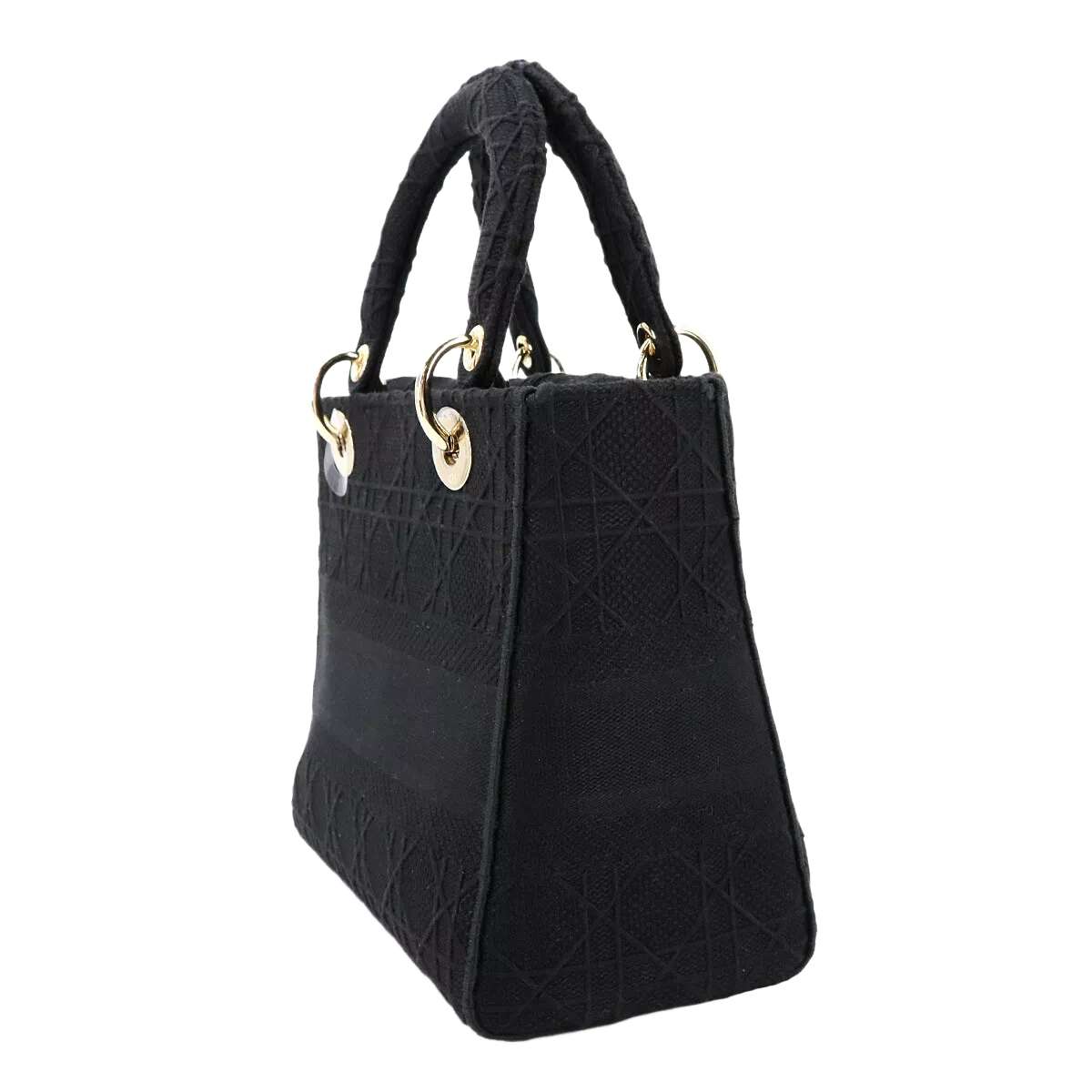 Christian Dior Lady D-Lite Medium Hand Shoulder Bag Canvas Black