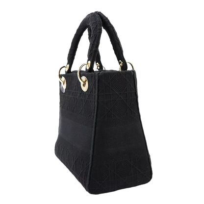 Christian Dior Lady D-Lite Medium Hand Shoulder Bag Canvas Black