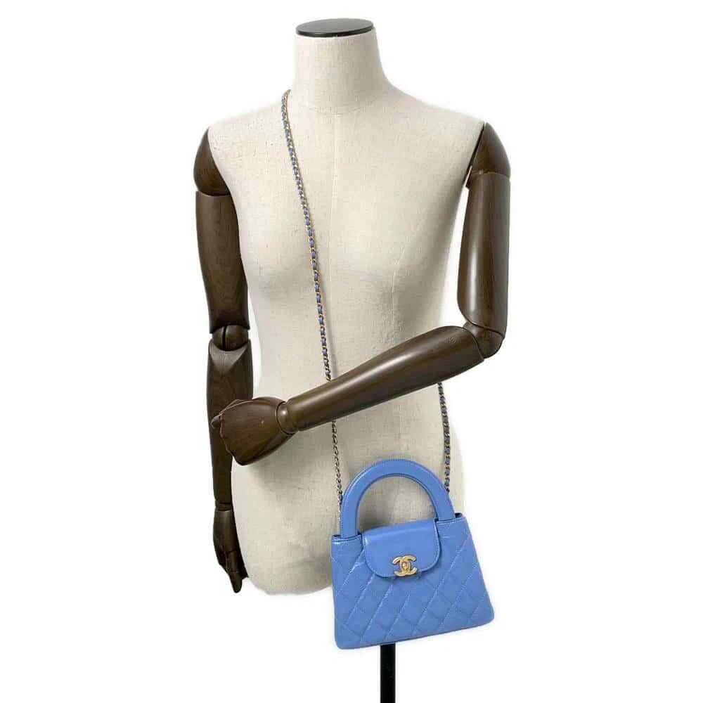 CHANEL Matelasse Mini Shopping Bag 2-Way Bag Size Mini Shiny Calf Leather Light Blue