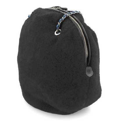 CHANEL Deauville Round Chain Shoulder Bag Shearling Black A57972