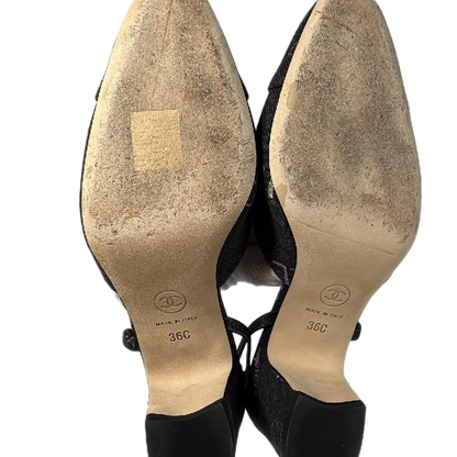 CHANEL Dark Gray Multi Denim Women's Sandals