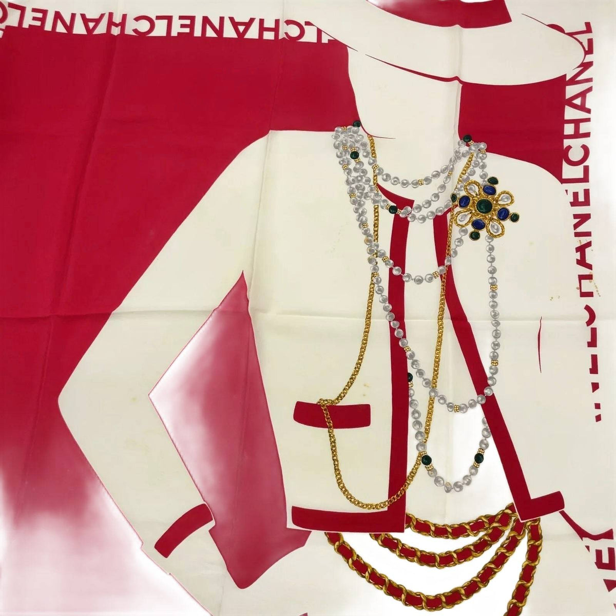 CHANEL Mademoiselle silhouette Silk Scarf W/Paper Case