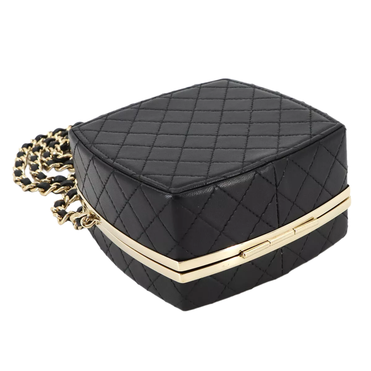CHANEL Matelasse Chain Clutch Shoulder Bag Leather Black
