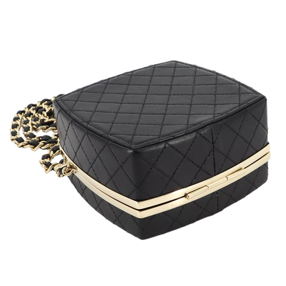 CHANEL Matelasse Chain Clutch Shoulder Bag Leather Black