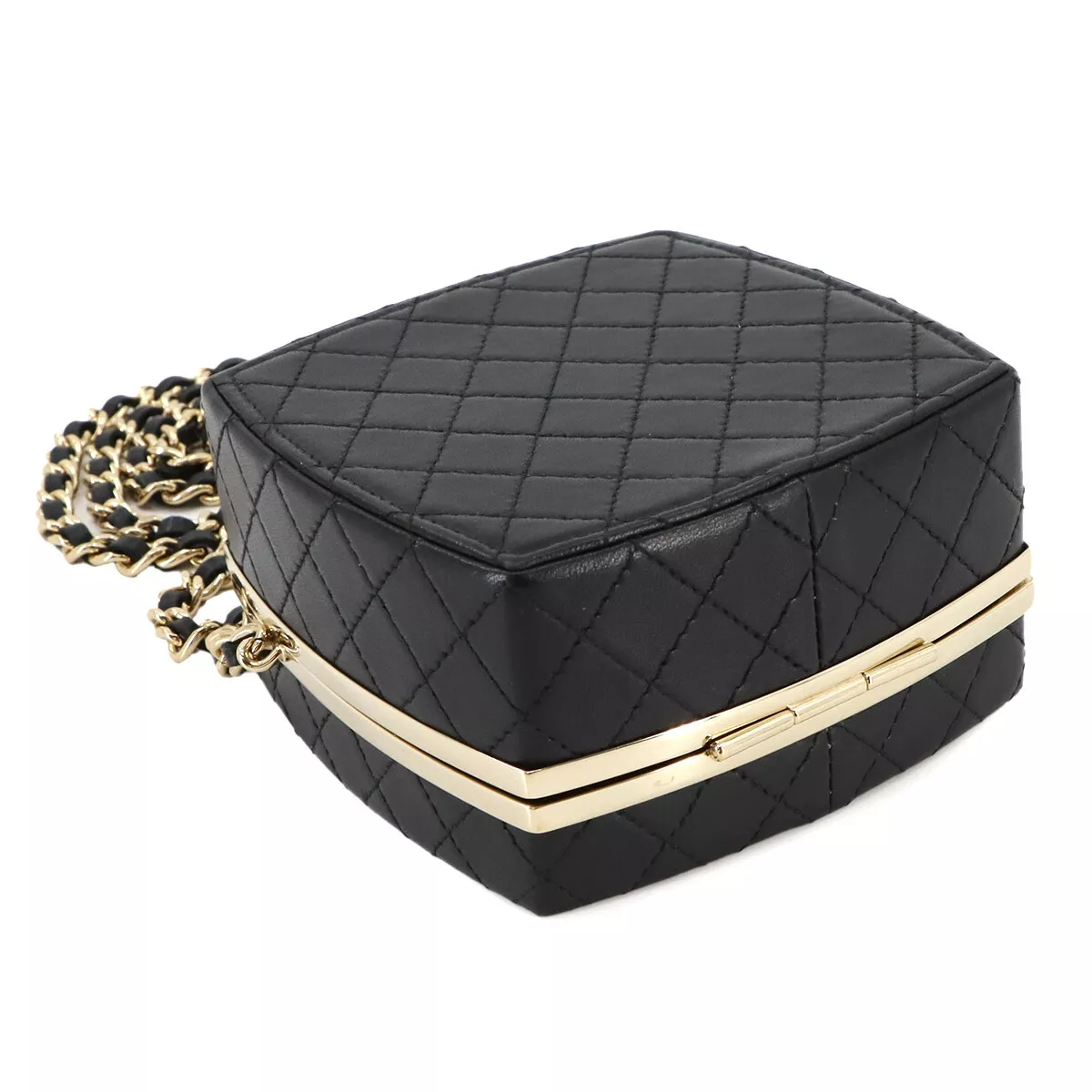 CHANEL Matelasse Chain Clutch Shoulder Bag Leather Black