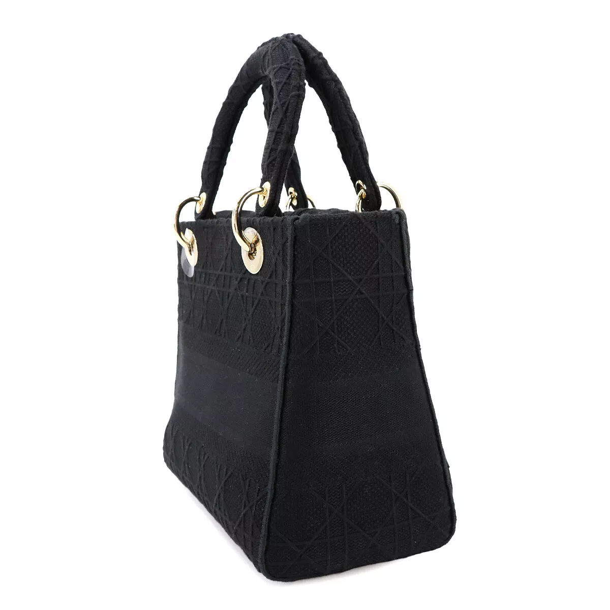 Christian Dior Lady D-Lite Medium Hand Shoulder Bag Canvas Black