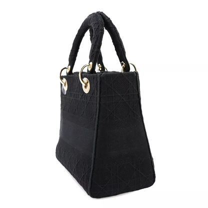 Christian Dior Lady D-Lite Medium Hand Shoulder Bag Canvas Black