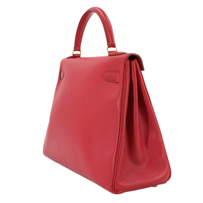 HERMES Kelly 32 2-Way Hand Shoulder Bag Couchevel Epsom Rouge Vif Purse