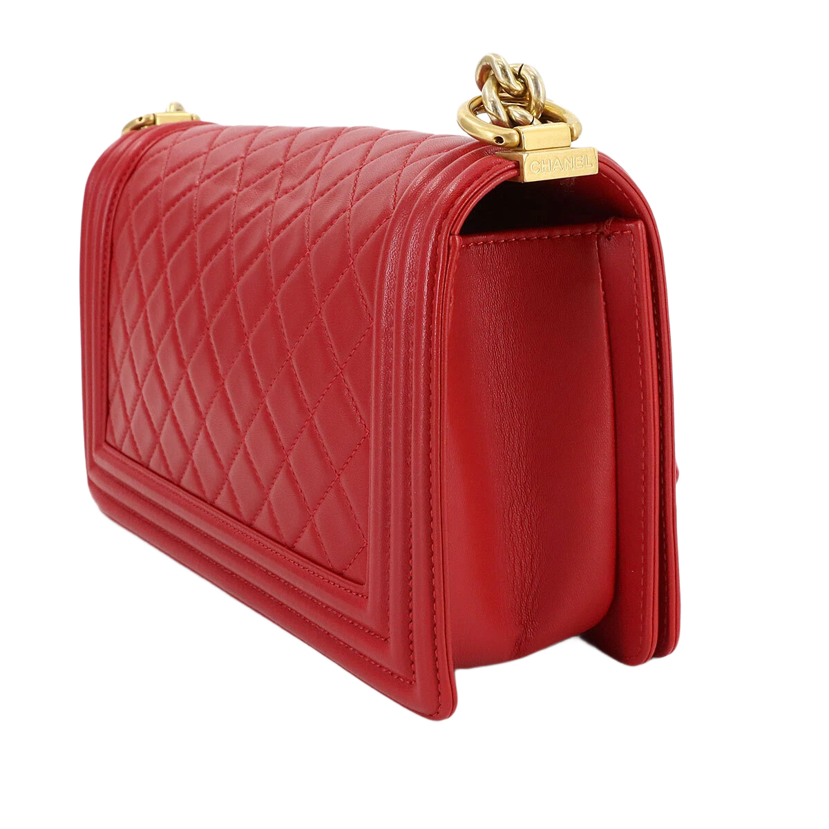 CHANEL BOY CHANEL Chain Shoulder Bag Leather Red Purse