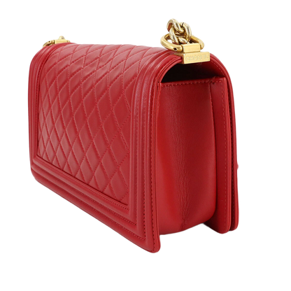 CHANEL BOY CHANEL Chain Shoulder Bag Leather Red Purse